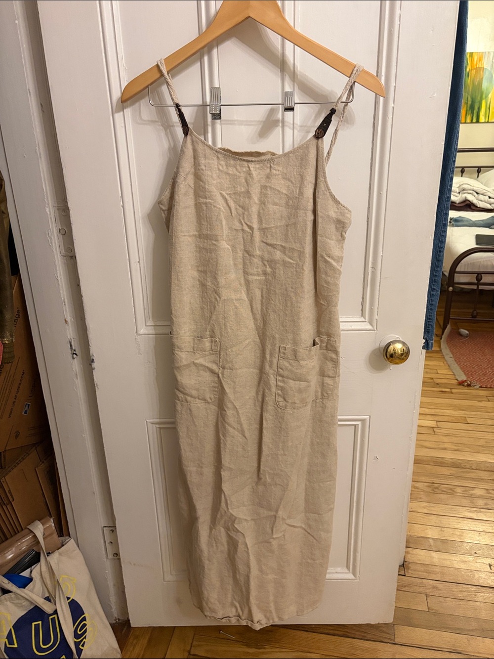 Linen-Blend Sleeveless Slip Dress